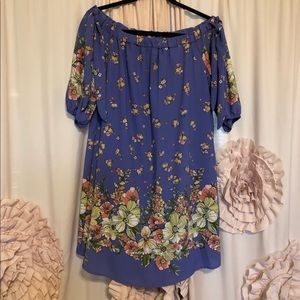 Off-the-shoulder Periwinkle Dress/Floral - Size Medium